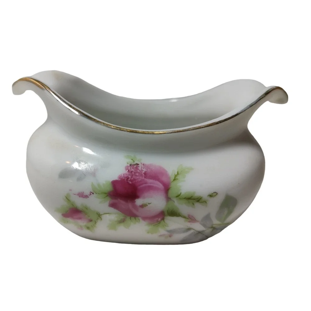 Vintage Lefton China‎ Open Sugar Bowl Small Rose Handpainted Porcelain 1950s SEE